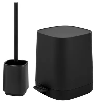 Image de eluno Set de salle de bain VALONA 2 pièces avec poubelle cosmétique 4,5 litres et ensemble WC en plastique noir