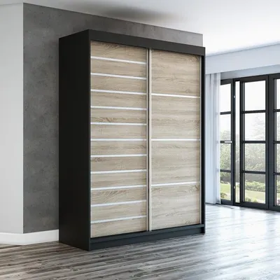 Produktbild von Schwebetürenschrank COLIN  2-türig Schrank 160 cm (Weiß, Schwarz, Sonoma)