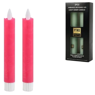 Productafbeelding van Ptmd Led-dinerkaars op batterijen felroze 2,2 x 16 cm set van 2