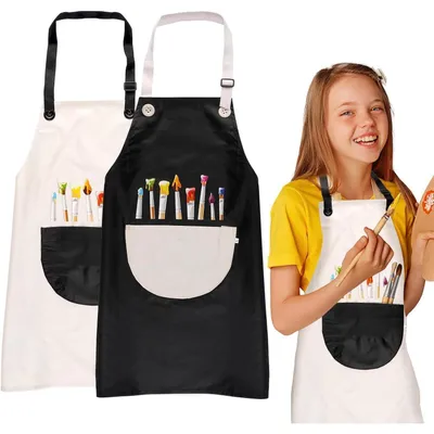 Productafbeelding van Malkittel kinderkleding, set van 2, 60x45 cm, waterdicht, verstelbaar met zakken, zwart/grijs