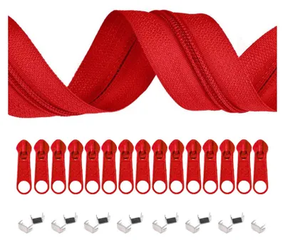 6m Endlos-Reißverschluss 5mm mit 15 Zippern und 15 Endstücke kirschrot