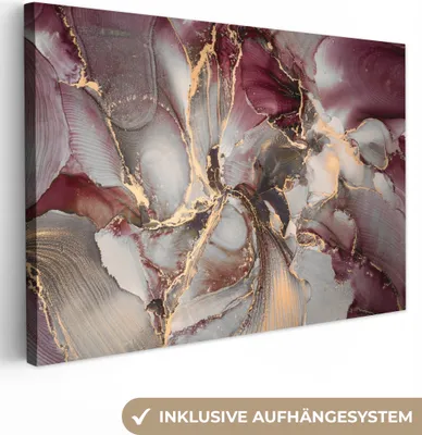 Produktbild von MuchoWow® - Leinwandbilder - Gold - Marmor - Lila, Wandbild, Wanddeko Bilder Wohnzimmer, 30x20 cm