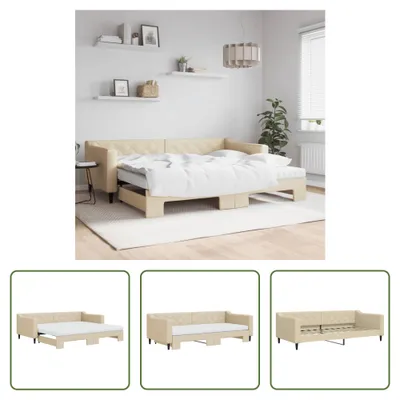 Produktbild von The Living Store Tagesbett Ausziehbar mit Matratzen Creme 90x200 cm Stoff