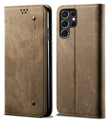 Immagine prodotto di Custodia Galaxy S22 Ultra 5G, Custodia a portafoglio in pelle con chiusura magnetica e supporto per Samsung Galaxy S22 Ultra 5G Khaki