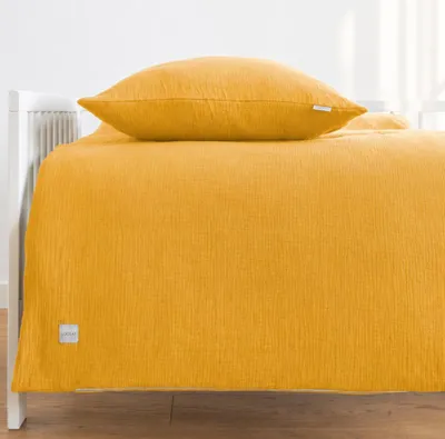 Produktbild von MUSSELIN Kinder Bettwäsche 110x125 + 35x55 cm Gelb - 2-teilig, 100% Baumwolle, weich & atmungsaktiv für IKEA Bettdecken LOOLAY