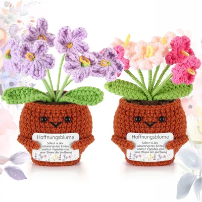 2er-Set Häkel-Blumentopfpuppen mit Hoffnungskarte, 11 cm