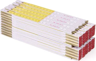 Image de 10 pièces | Métrique 2 m Mètre pliant Perfekt 10 | Blanc-jaune | Articulations en acier