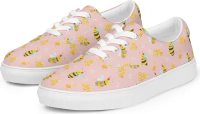 Produktbild von Mr. & Mrs. Panda Sneaker Damen Biene Happy Größe 42 1/2 - Rosa - Geschenk, Sportschuhe, Stoffschuhe, Damenschuhe, Stoffschuh, Halbschuhe