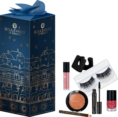 A beauty advent calendar and its contents are displayed against a white background.