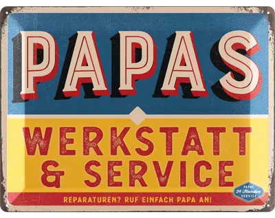 Produktbild von Blechschild PAPAS WERKSTATT, Schild Papas Service, Geburtstagsgeschenk oder Vatertagsgeschenk Schild für Vater, lustige retro Deko 30x40cm