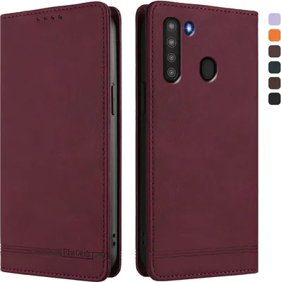 Produktbild von Hülle für Samsung Galaxy A21, Retro Kunstleder Ständer Klapphülle mit Kartenfächer und Magnetische Rot