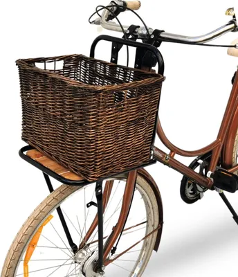 Produktbild von Fahrrad Gepäckträger vorne Frontgepäckträger - Fahrradgepäckträger Vorderrad - Red Loon Fahrrad Frontträger - Stahl / Holz Front Loader - Gepäckträger vorne universell - inkl Fahrradkorb aus Rattan