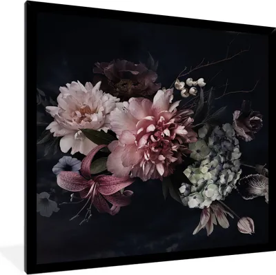 Produktbild von MuchoWow® Gerahmtes Poster Blumen - Vintage - Pastell - Rosa - Weiß 40x40 cm - Poster mit Schwarzem Bilderrahmen Wandposter Rahmen Foto Bilder - Mit Rahmen - Wanddekoration Schlafzimmer