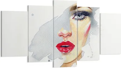 Produktbild von Bild auf Leinwand - Leinwandbild - 5 Teile - Aquarell Frau Mund - 160x85cm - Wand Bild - Wanddeko - Wandbilder - Leinwanddruck - Bilder - Wanddekoration - Leinwand bilder - Wandbild - EA160x85-4891