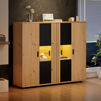 Image de Meuble de rangement - Buffet - Armoire de service - Rangement - Commode - 140 x 35 x 113 cm - Compartiments réglables - 4 portes