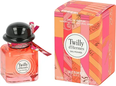 Productafbeelding van Hermes Twilly d' Eau Poivree, damesparfum, 50 ml, spray, ingrediënten: alcohol, parfum (geur), aqua (water), limonene, ethylhexyl methoxycinnamaat, alpha-isomethyl..., afkomstig uit Frankrijk, 1 stuk