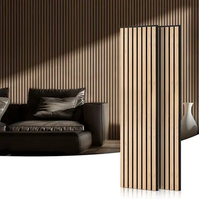 Produktbild von Akustikpaneele Holz Lamellenwand 2 Stück Helle Eiche 240x32cm | Holzfunier und Filz Wand, Moderne, Eichenfarbe, Wandpaneele, Schallschutzplatten, Wandverkleidung innen, Schallschutz