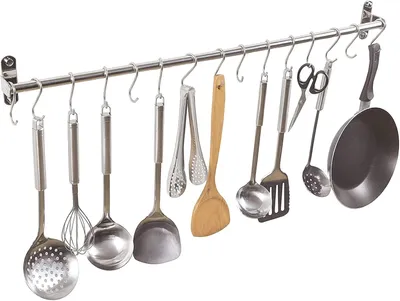 Produktbild von Wandmontierter Küchenutensilienhalter aus 304 Edelstahl, 60 cm, für Utensilien und Töpfe, platzsparende Aufbewahrung