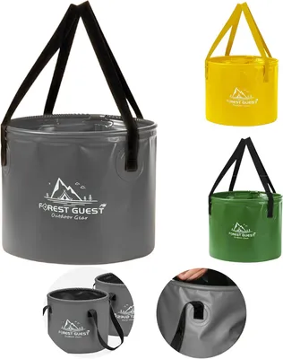 Imagen del producto de Cubo plegable para camping, de 20 litros, color gris, fabricado en PVC, ideal para uso en exteriores y en el jardín
