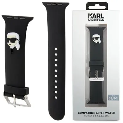 Produktbild von Karl Lagerfeld, Apple Watch Armband 38/40/41mm Silikon Karl Head, Schwarz
