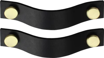 Produktbild von Natural Goods Berlin Möbelgriff RIEMEN, Möbelknopf, Schrankgriff, Knauf für Schublade und Tür, Schwarz, Gold (gebürstet), 2 Stück