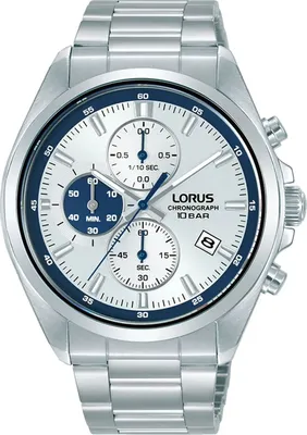 A close-up studio shot of a Lorus chronograph watch.