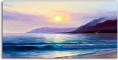 Produktbild von Coloray Glasbild 140x70  Wandbild Glasbilder Kunst Morgens auf See Wellen Malerei