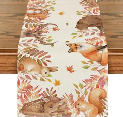 Zdjęcie produktu dla Sika jeleń wiewiórka ptaki bieżnik dekoracja jesienna 40x180cm beżowy