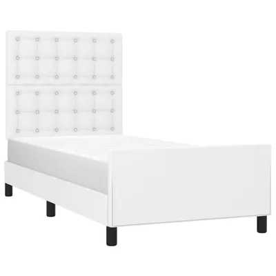 Zdjęcie produktu dla vidaXL Rama łóżka z zagłówkiem biała 90x200 cm imitacja skóry