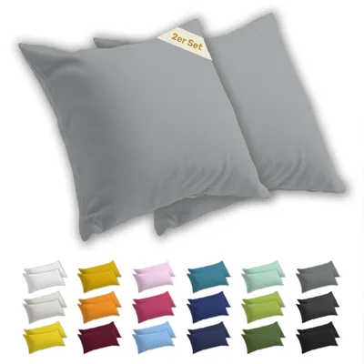 Produktbild von Lavea® 2er Set Kissenbezug 40x40 cm, 100% Baumwolle Jersey, YKK-Reißverschluss, Silber