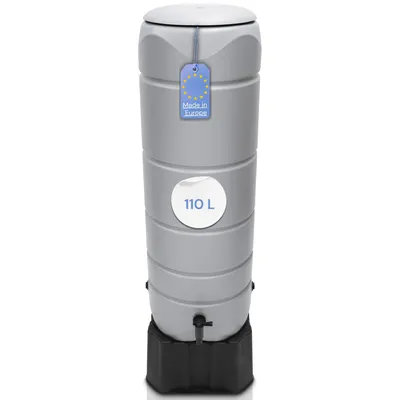 Produktbild von YourCasa Regentonne [CircleTower] 110L mit Standfuss, Deckel & Wasserhahn - Regenfass Frostsicher aus Kunststoff