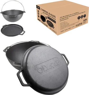 Produktbild von Kasan 15L Gusseisen Grillpfanne Deckel Camping Kazan Ø41cm
