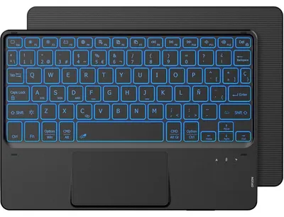 Immagine prodotto di Tastiera Bluetooth con touchpad, tastiera spagnola, illuminazione a 7 colori, compatibile con iOS, Android e Windows, colore nero