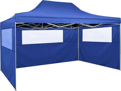 Image de Tente de réception pliable avec 3 parois 3x4 m Acier Bleu