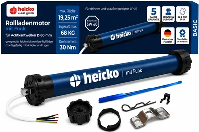 Produktbild von heicko Basic Funk-Rollladenmotor 30 Nm SW60 Rohrmotor, 68 kg Zugkraft, bis 19,25 m², KI-generiertes Bild