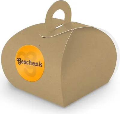Produktbild von SET Geschenk (Motiv5) 24xGeschenkschachtel mit Griff braun + Sticker