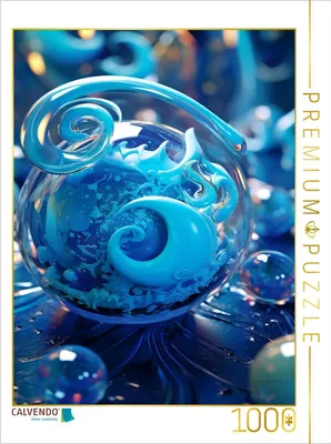 Produktbild von CALVENDO Puzzle Organische Form aus Glas wie ein blauer Ball | 1000 Teile Lege-Größe 64x48cm Foto-Puzzle für glückliche Stunden