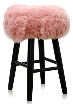 Obrázok produktu pre Casa Padrino luxusná stolička ružová / čierna Ø 40 x v. 57 cm - Stolička s ovčou kožou
