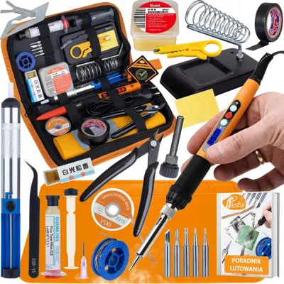 Obrázek produktu pro Rosfix SolderMaster 13v1 - Mega pájecí sada 60W LCD + příslušenství + podložka + tavidla + pouzdro | Pro elektroniku, servis, SMD, THT | Profesionální sada nářadí