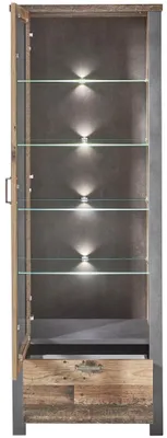 Vitrine CARDIFF 1-türig mit LED Beleuchtung - Vintage Style Mix dark