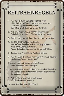 Produktbild von Blechschild Pferd 20x30cm Reitbahnregeln wer Reithalle