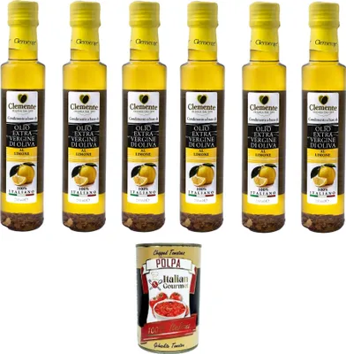 Produktbild von Clemente Olio Extra Vergine D'Oliva Aromatizzato Limone Extra natives Olivenöl mit Zitronengeschmack, 6 x 250 ml + Italian Gourmet polpa 400g