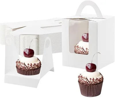 Produktbild von 40 Stück weiße Cupcake-Boxen für einzelne Cupcakes mit Fenster und Griff - 9,2 x 9,2 x 11 cm. Einzelne Cupcake-Boxen für Hochzeit, Party, Geburtstag