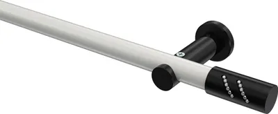 Produktbild von Interdeco Gardinenstange / Vorhangstange Weiß / Schwarz, Typ Platon Zoena (Glitzerzylinder) ohne Ringe, 20 mm Ø 1-läufig, 140 cm