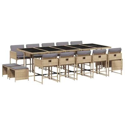 Produktbild von vidaXL 15-tlg. Garten-Essgruppe mit Kissen Beigemischung Poly Rattan