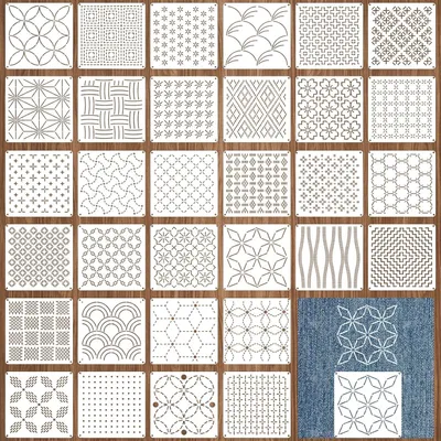 Imagen del producto de Plantillas de Sashiko de plástico, 32 unidades, de 13 x 13 cm, para trabajos manuales