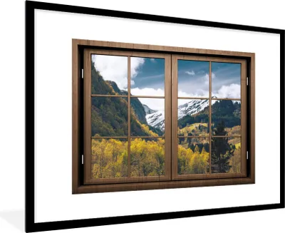 Produktbild von MuchoWow® MuchoWow® Gerahmtes Poster Aussicht - Schnee - Berg 90x60 cm - Poster mit zchwarzem Bilderrahmen - Wanddekoration - Fotos