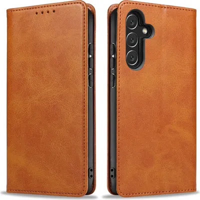 Produktbild von Handyhülle für Samsung Galaxy A55 5G Kunstleder Flip Cover Hülle Handytasche Case Kartenfach Farbe: Hellbraun