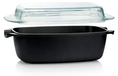 Bratpfanne aus Glas, 39x22x17 cm, 14,6 L, mit Deckel, ofenfest