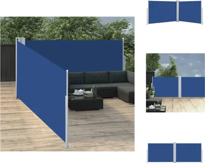 Zdjęcie produktu dla vidaXL Wysuwana markiza boczna niebieska 100 x 1000 cm - Parasole i osłony przeciwsłoneczne